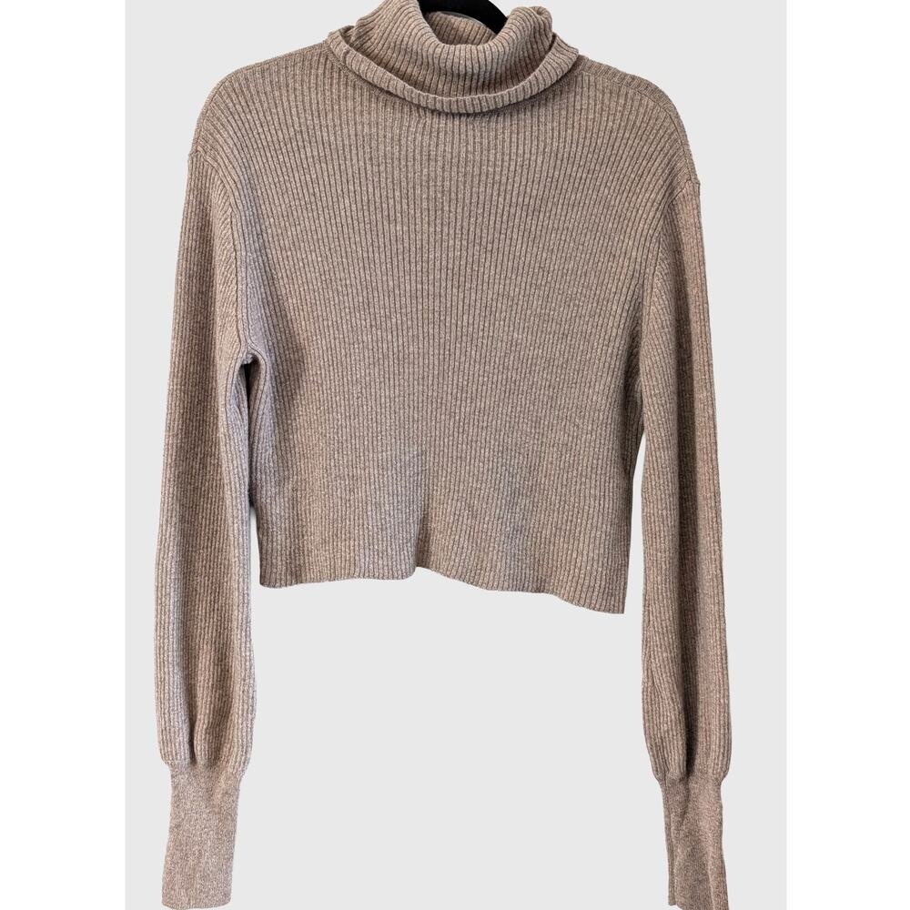 Reformation Luisa Cropped Cashmere Turtleneck Sweater Oatmeal M